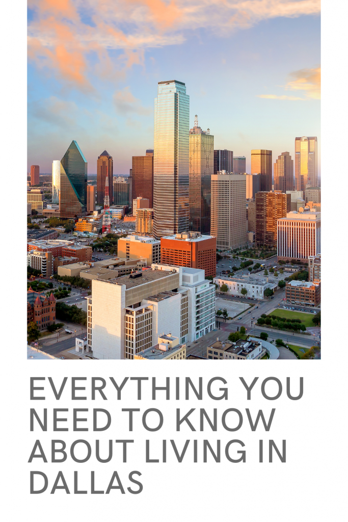 pin showing an image of the Dallas skyline and the title of the post at the bottom. 