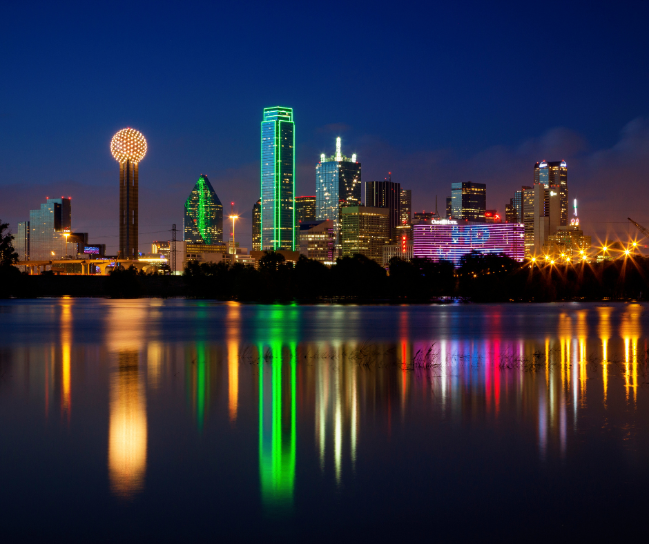 a view of the Dallas night skyline. 